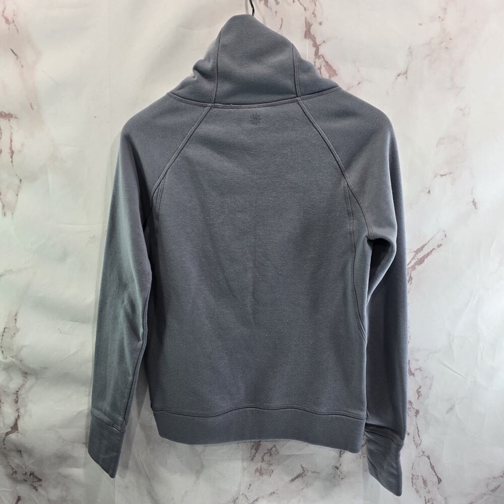 Athleta Sweatshirt Womens XS Gray Mock Cowl Fleece Pullover Wool Thumb Holes - Picture 5 of 11